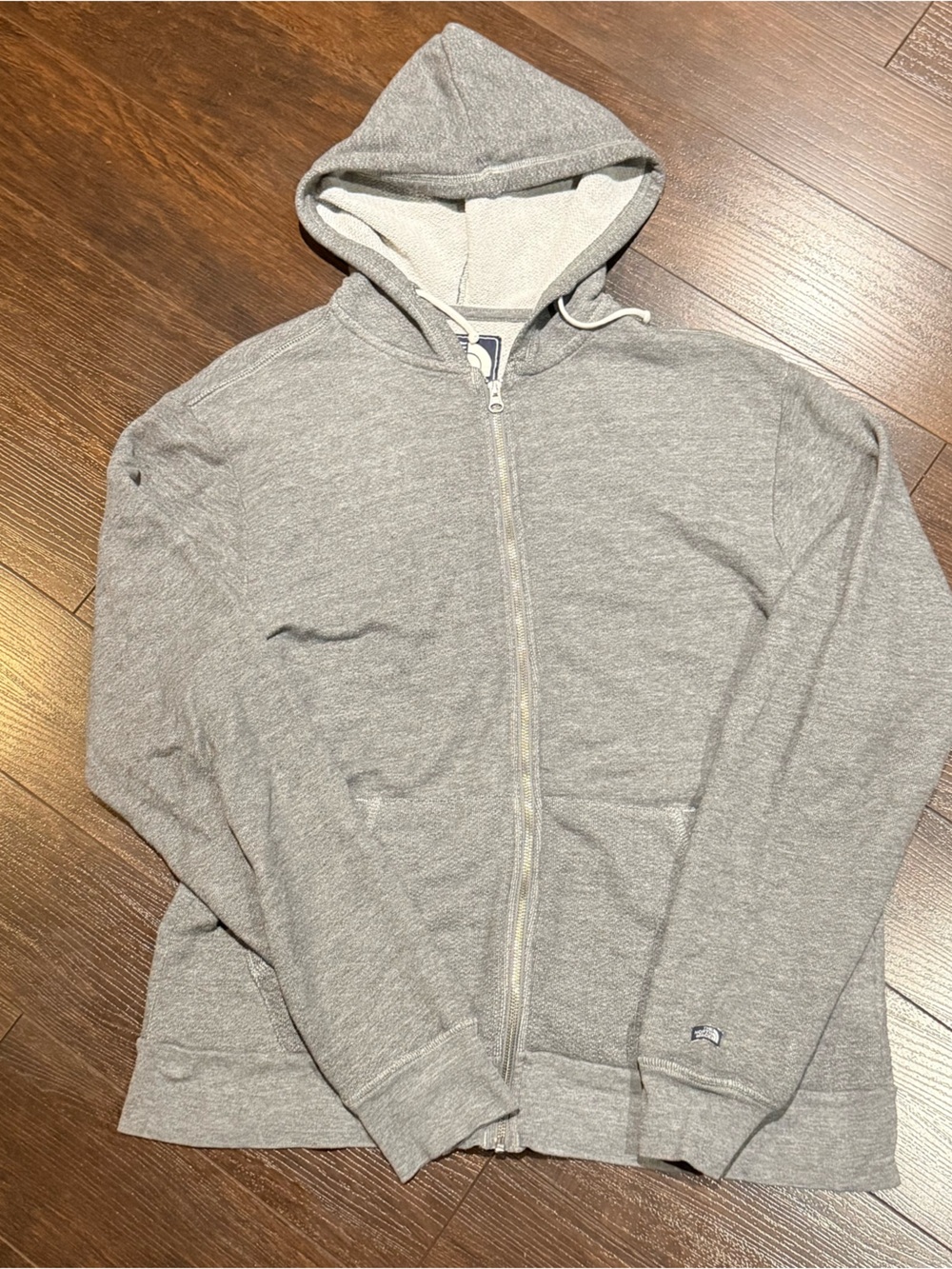 The North Face Lightweight Full Zip Hoodie Menβs Size M Grey Blue Label Logo